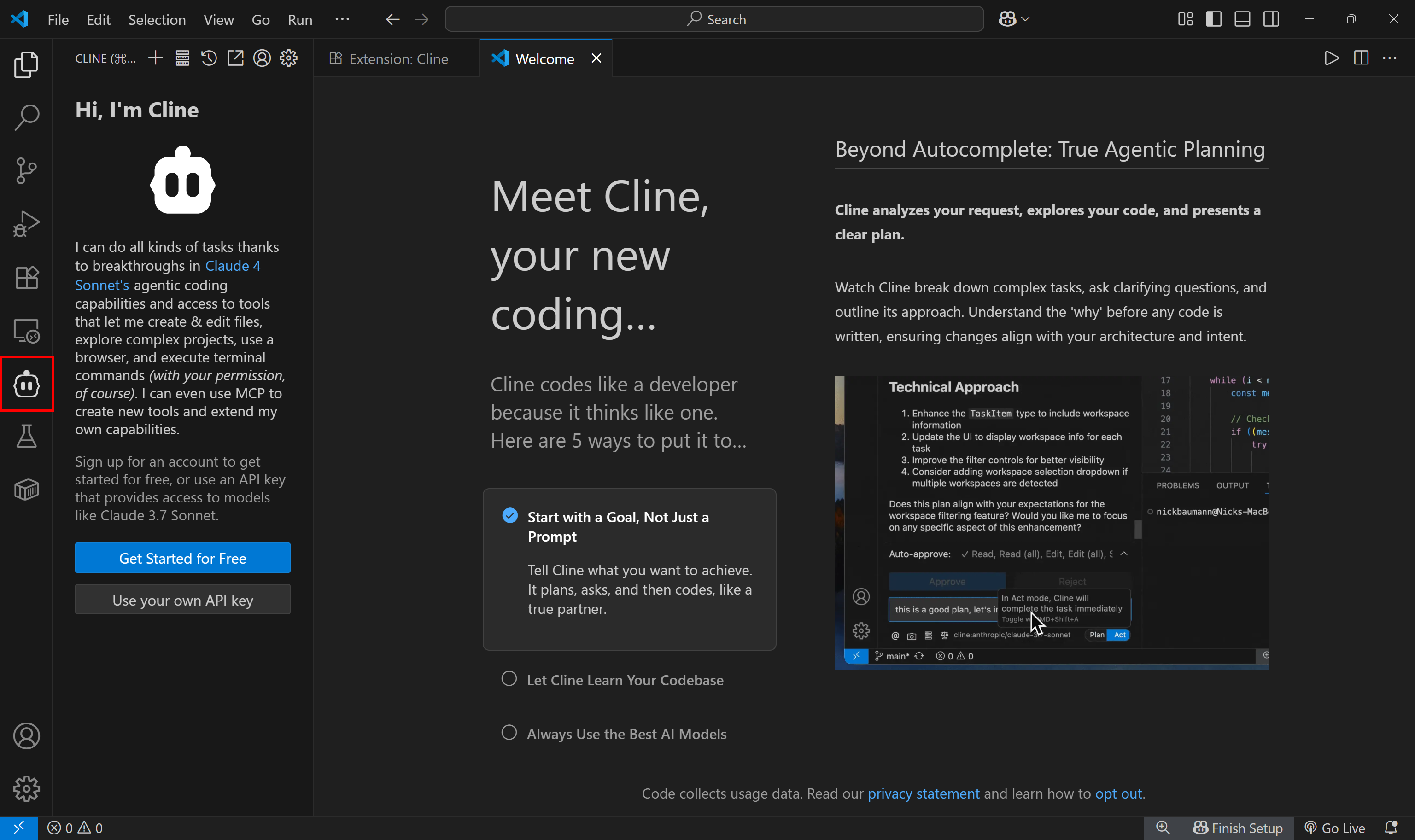 Клин активируется в VS Code