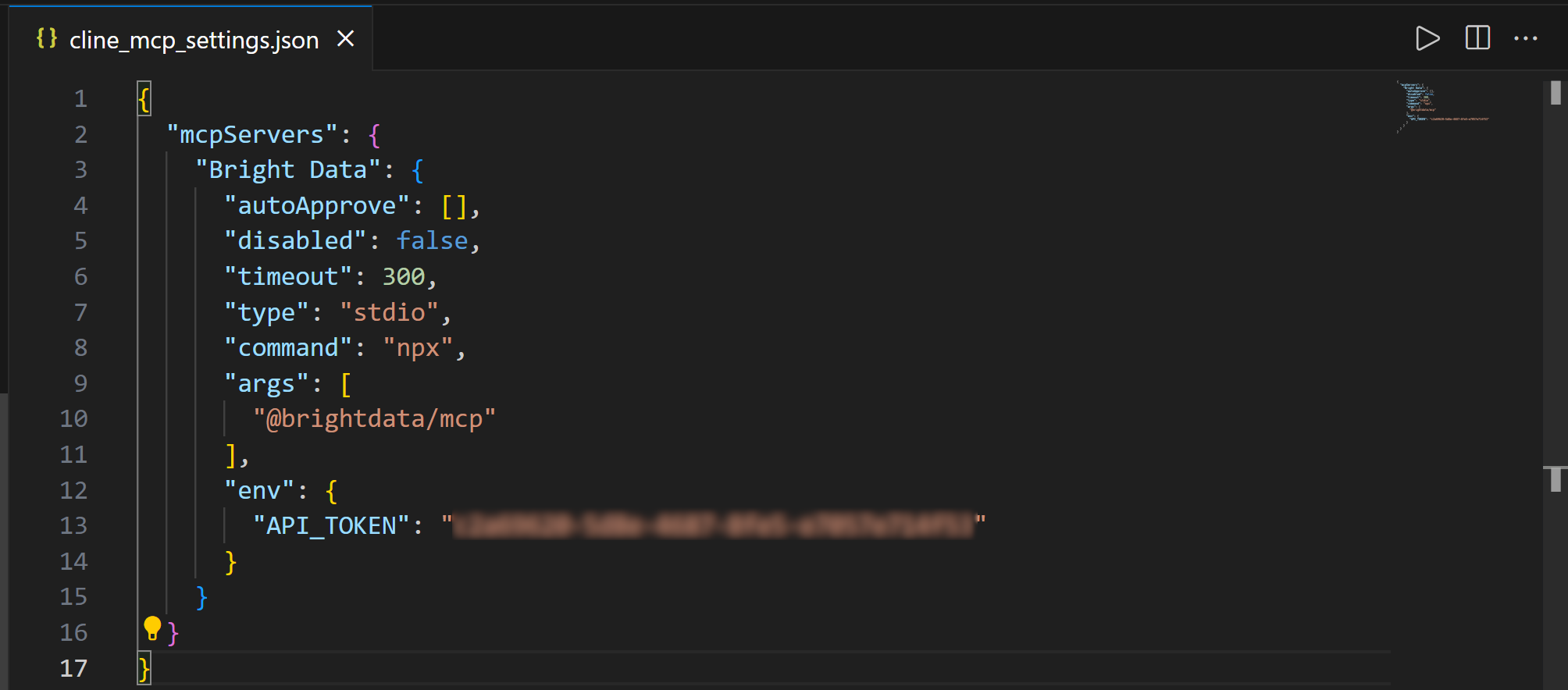 JSON-код для подключения к MCP-серверу