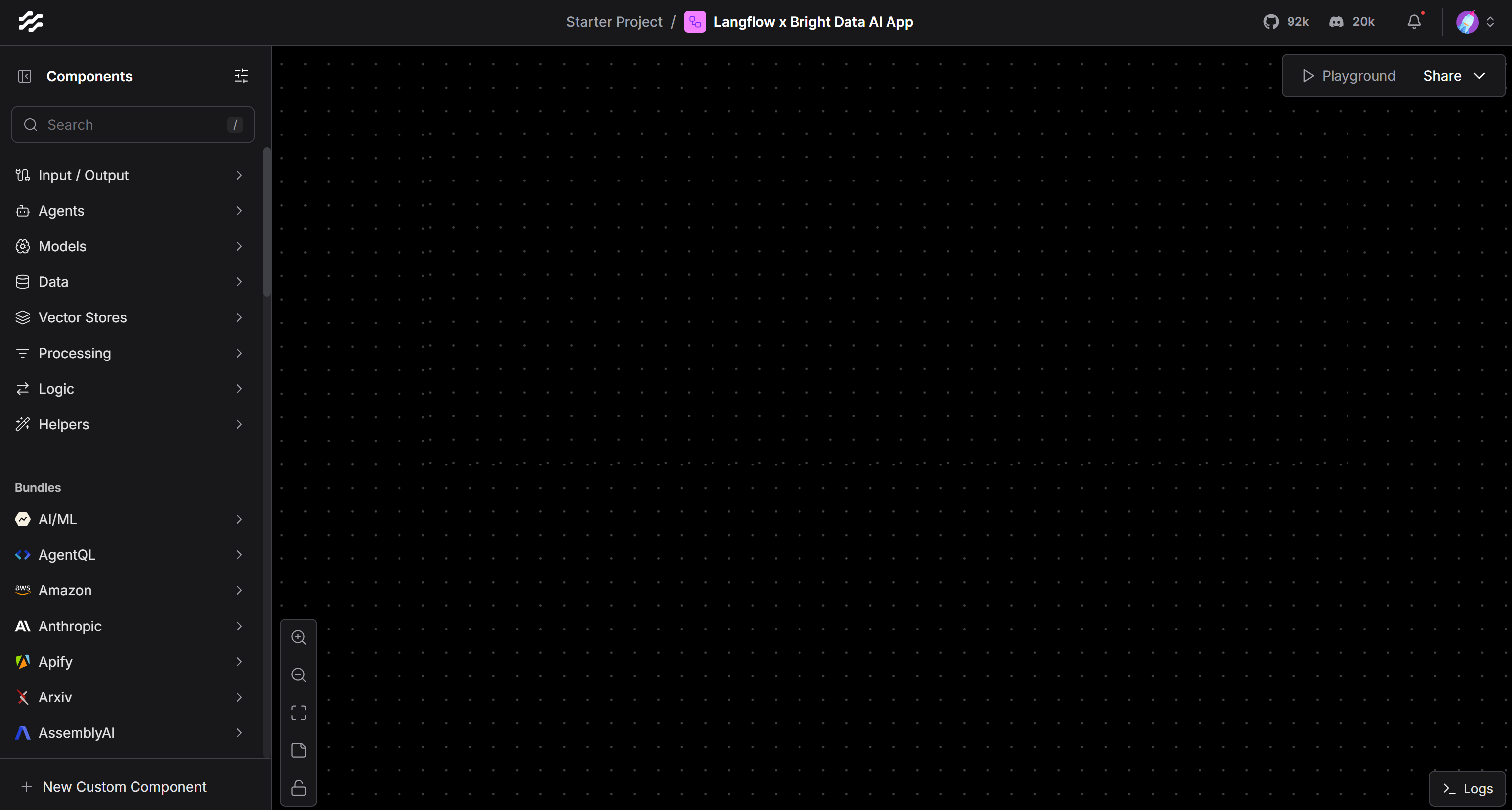 Ваш новый пустой поток Langflow