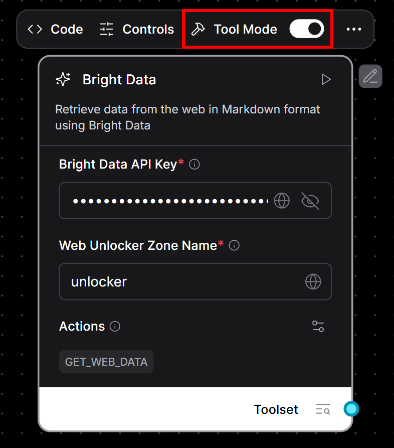 Компонент Bright Data теперь является инструментом искусственного интеллекта