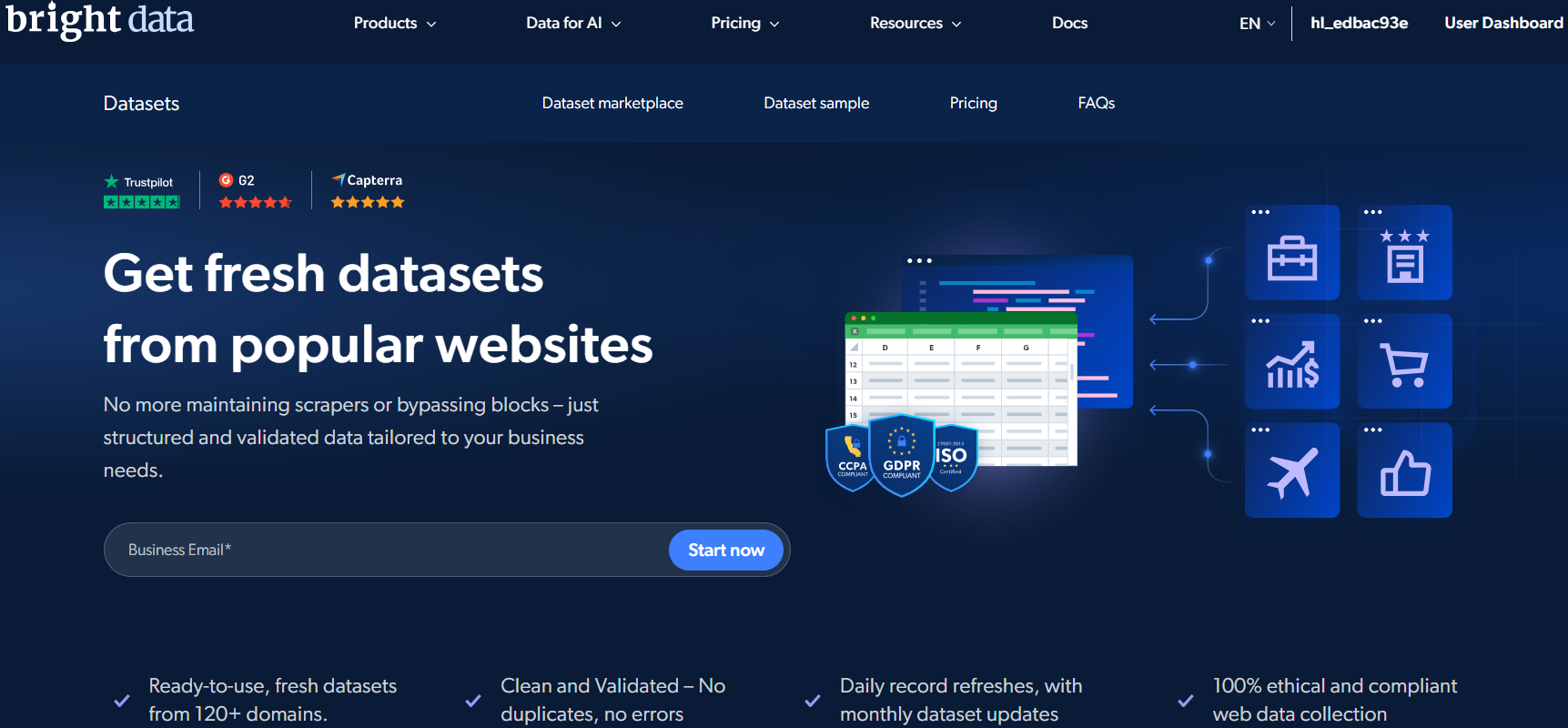 Страница наборов данных Bright Data