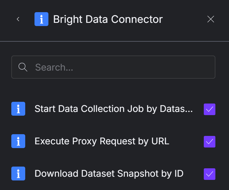 Выбор инструментов Bright Data для включения