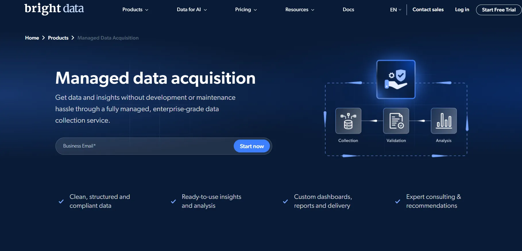Страница услуг Bright Data по сбору управляемых данных