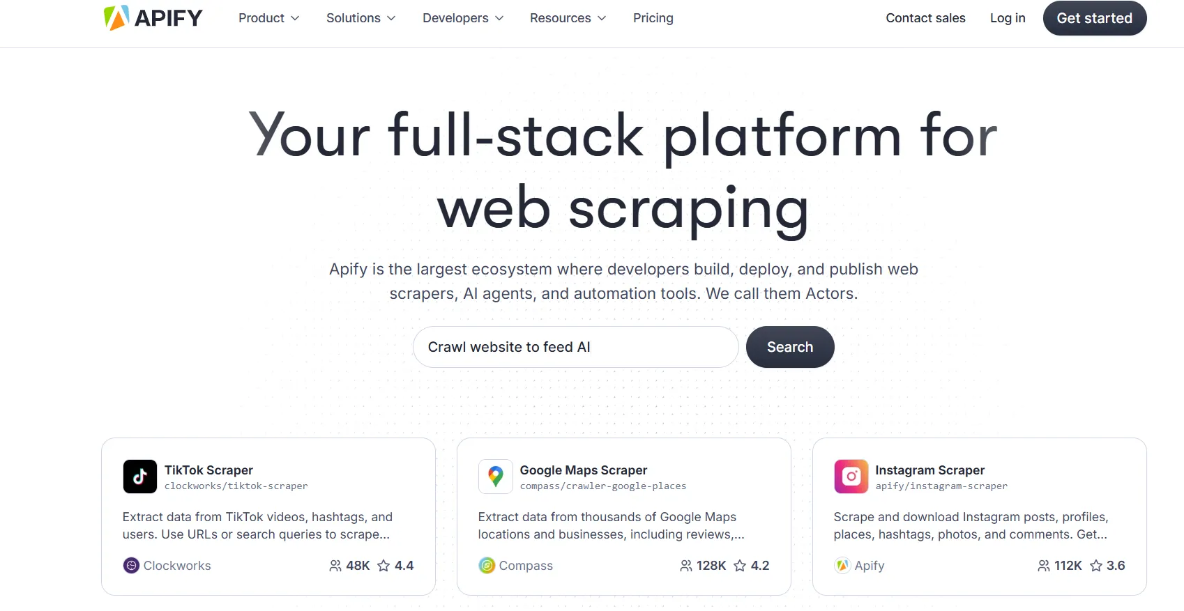 Главная страница Apify
