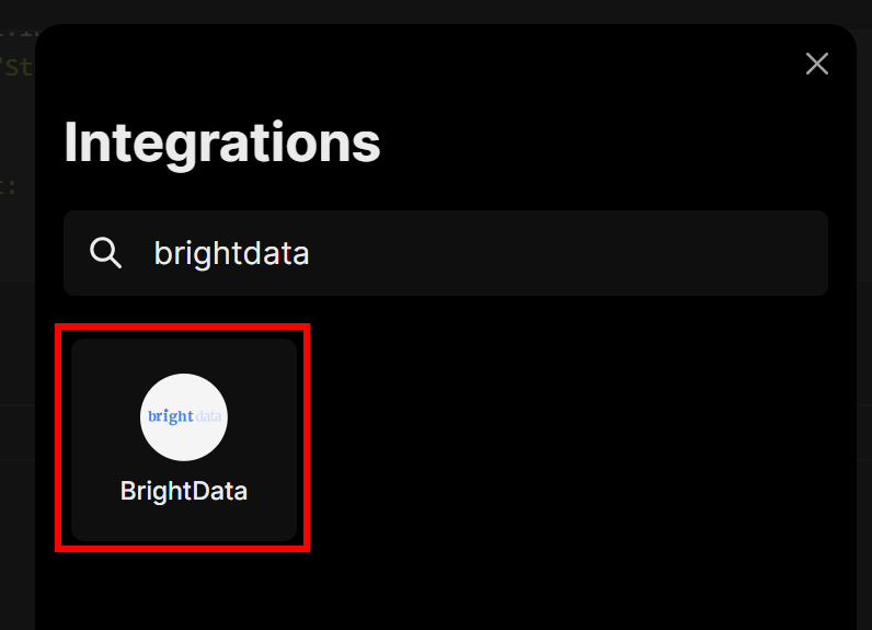 Выбор интеграции BrightData
