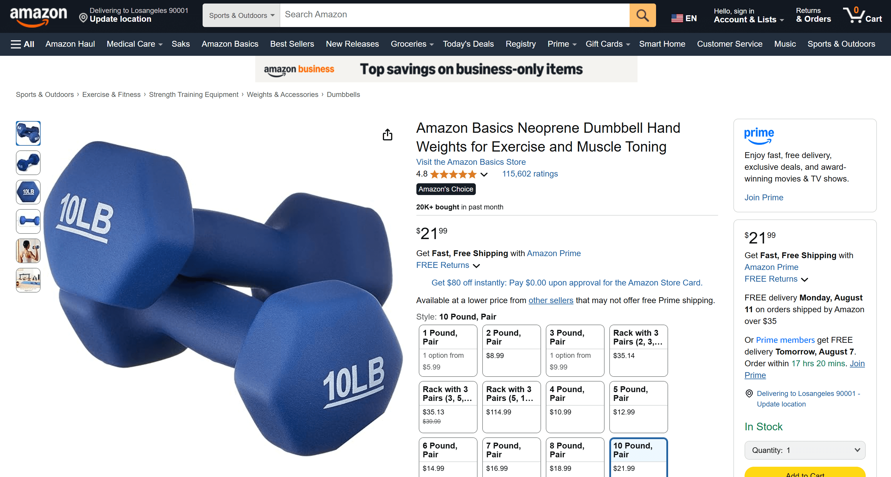 Страница товара Amazon, используемая в качестве цели для сбора данных