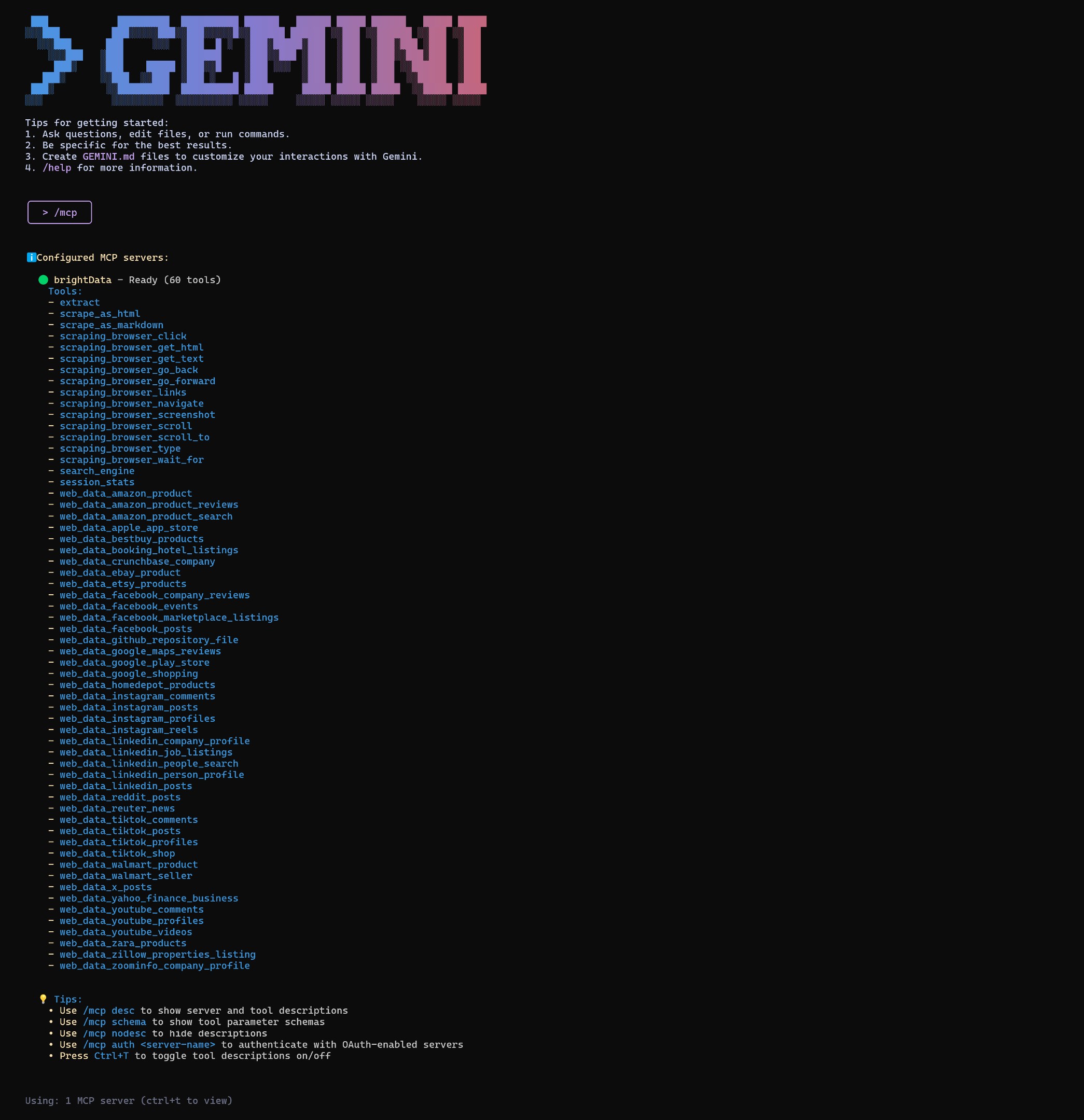 Интеграция сервера Bright Data Web MCP в Gemini CLI