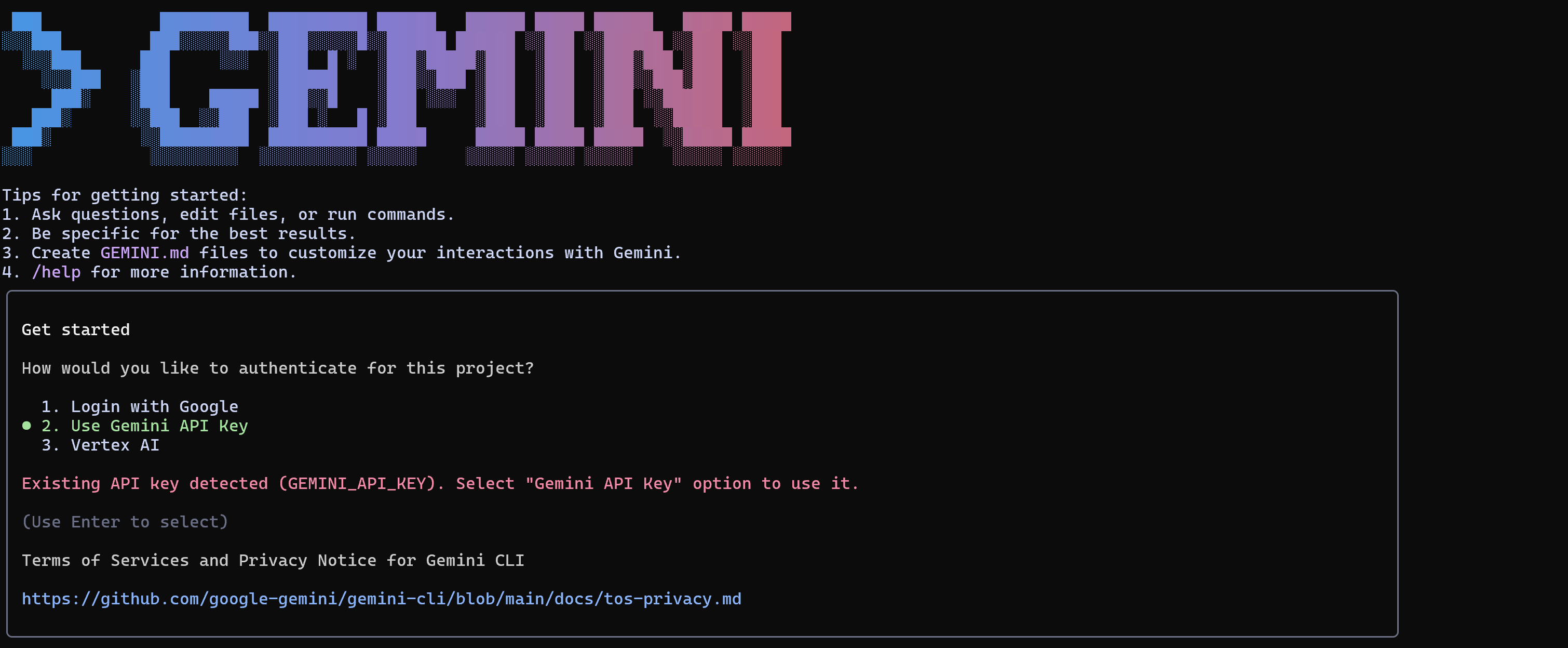 Вид аутентификации в Gemini CLI