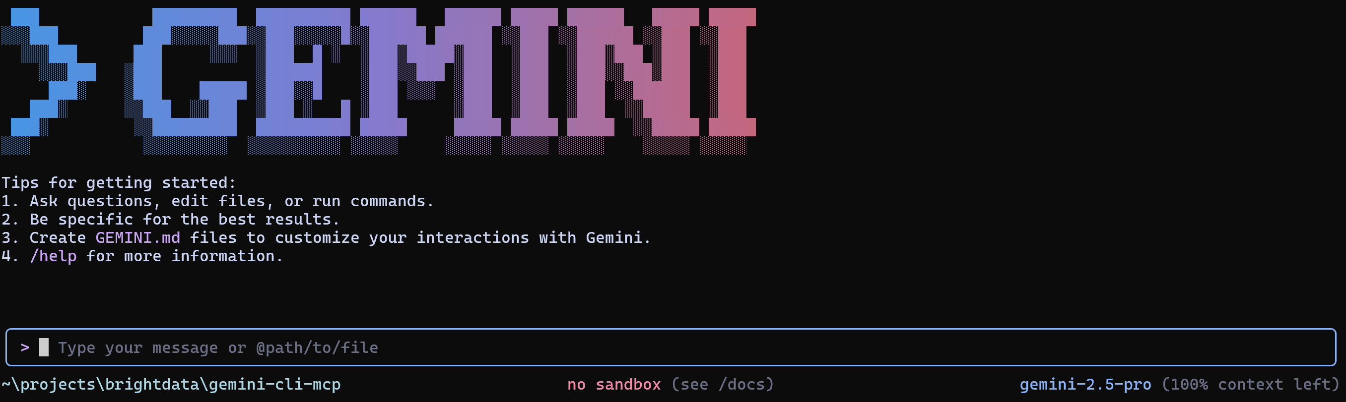 Вид подсказок Gemini CLI