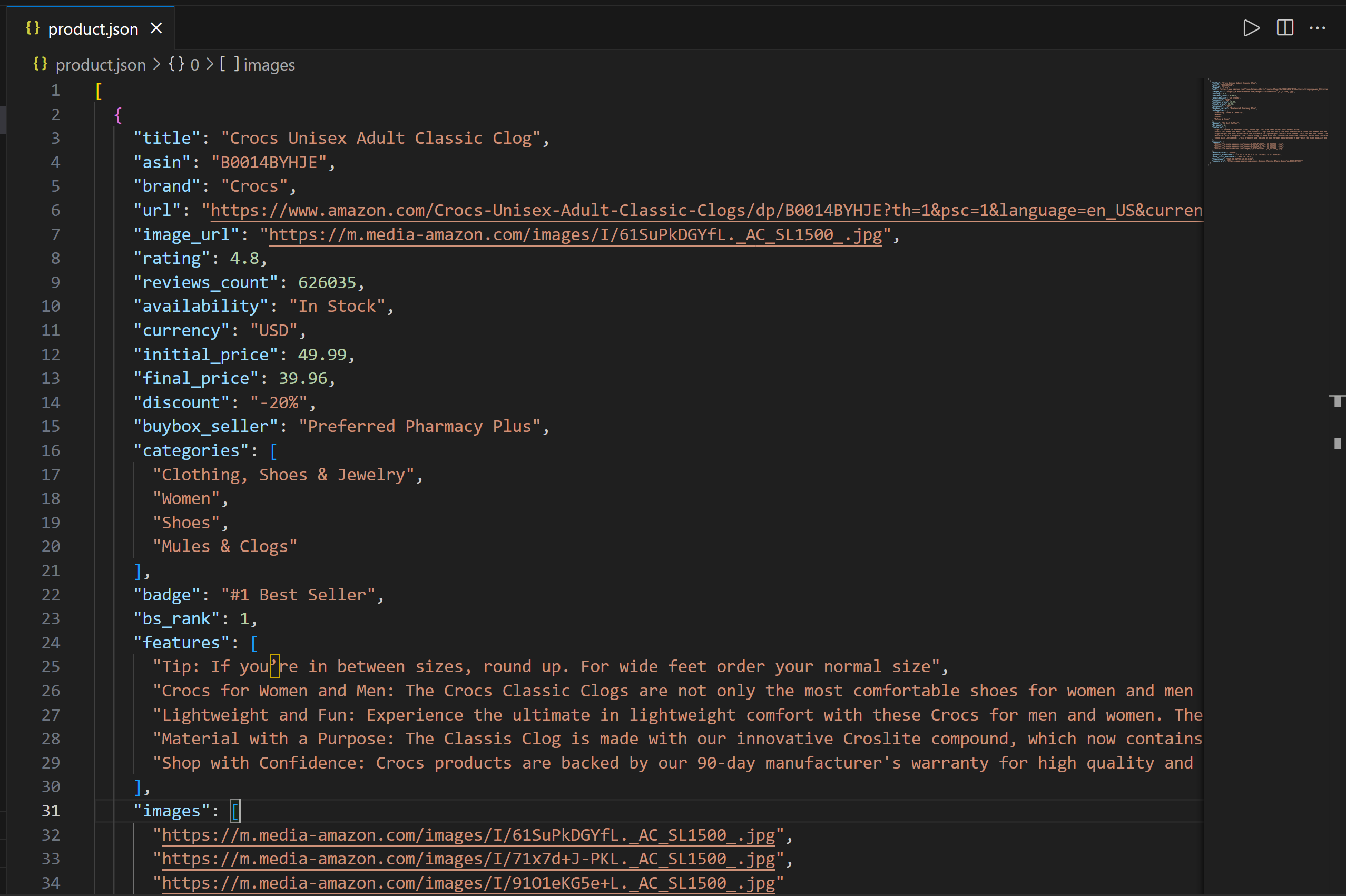 Файл product.json в коде VS Code