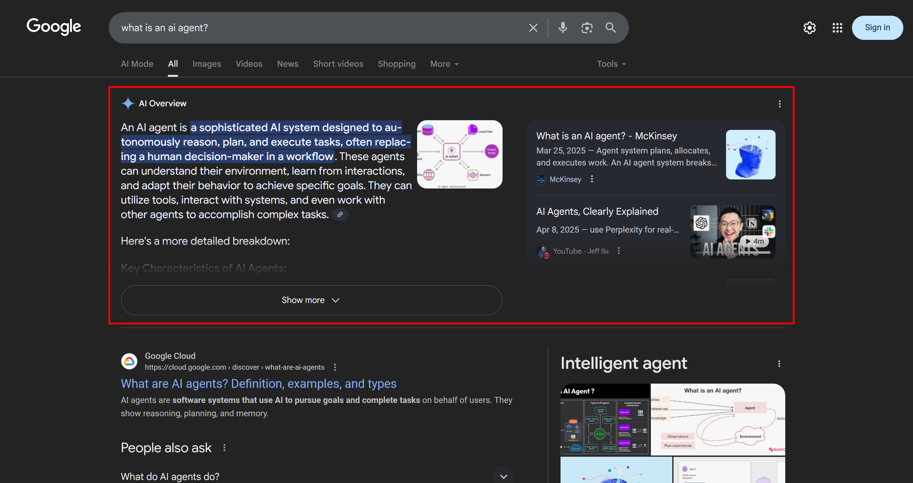 Пример обзора искусственного интеллекта Google