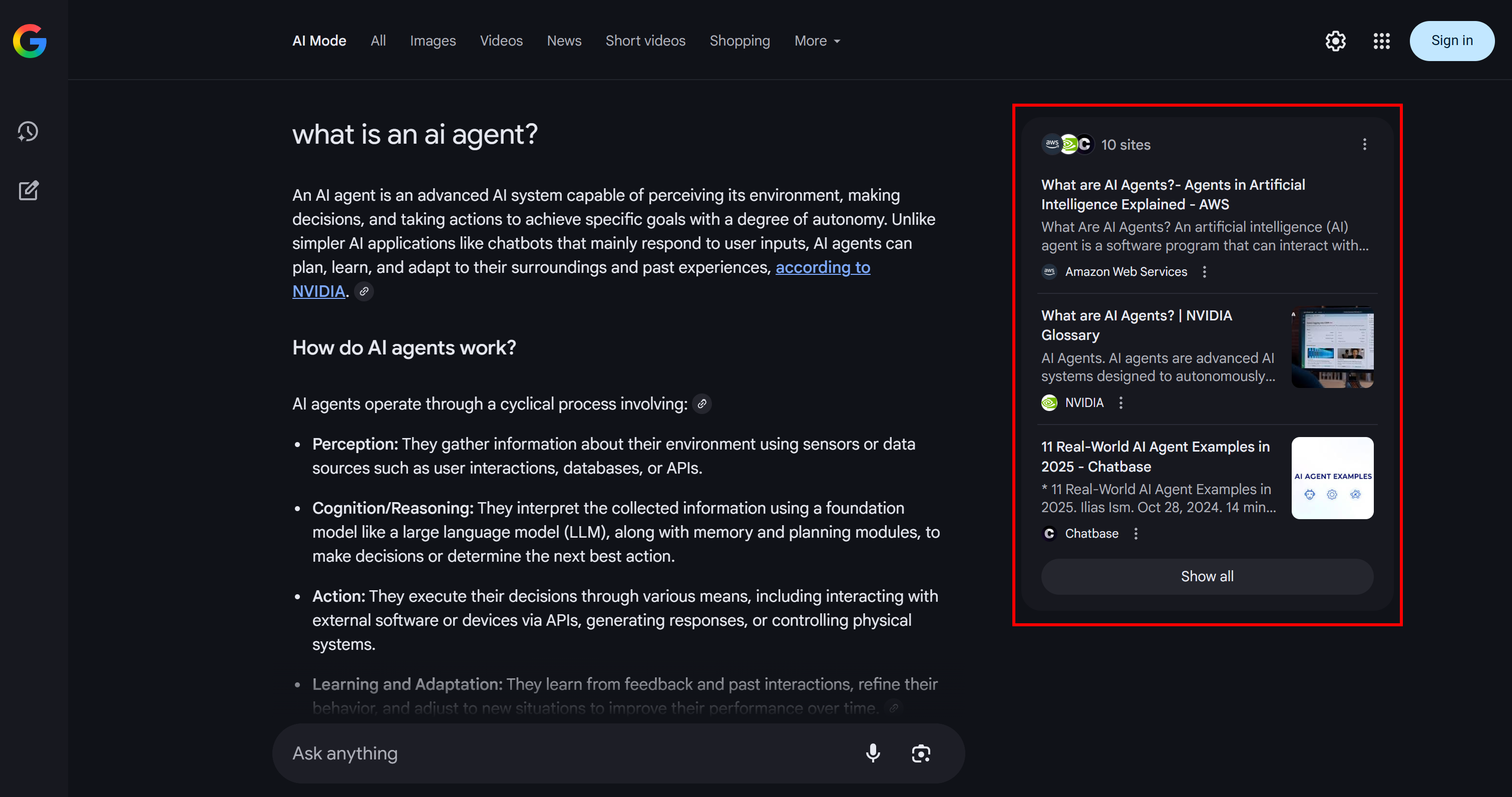 Вывод запроса со страницы результатов Google AI Mode