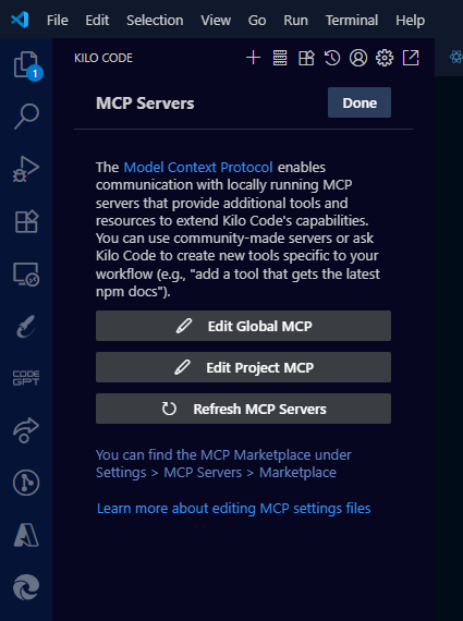 Editing the MCP servers