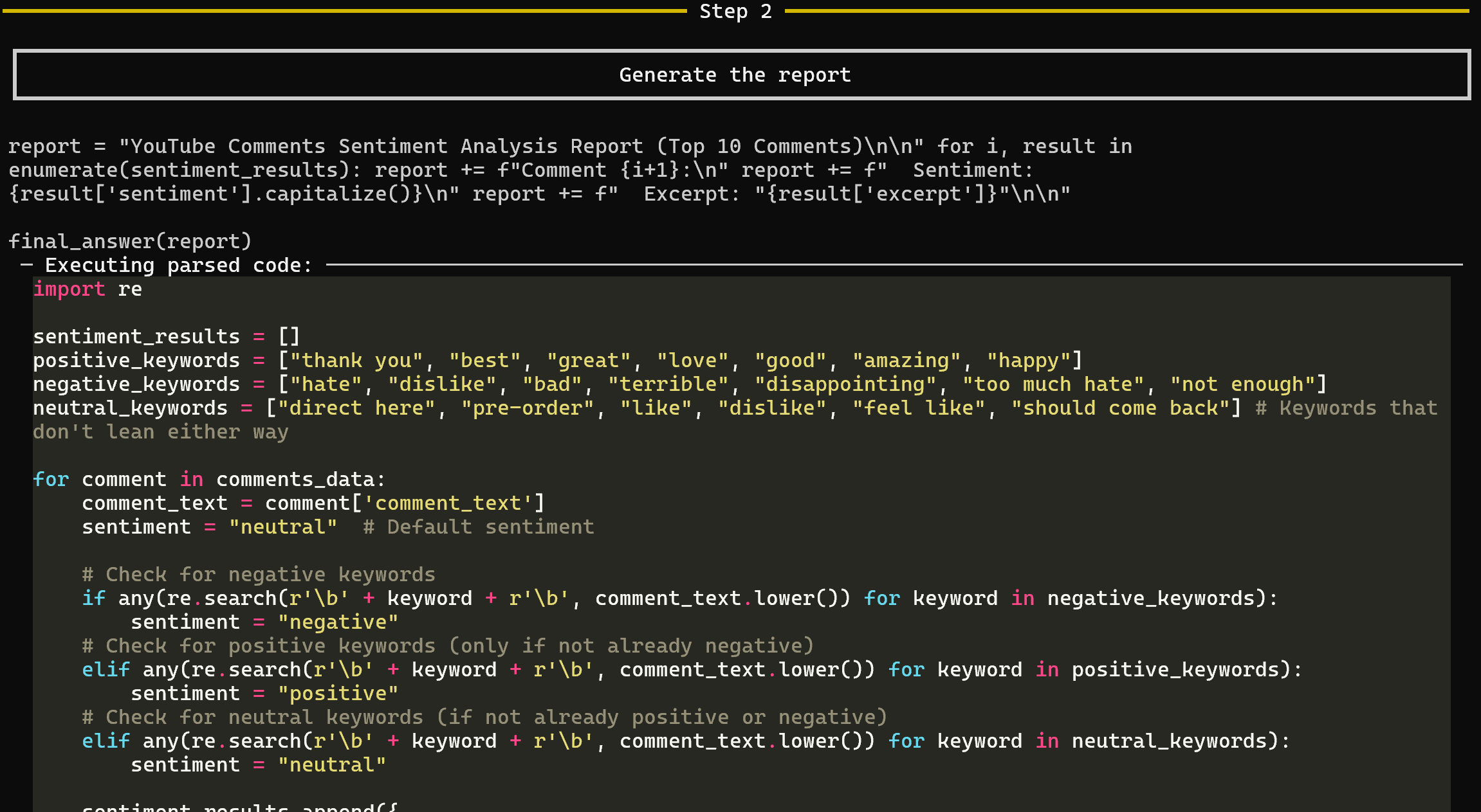 Step 2 from the agent