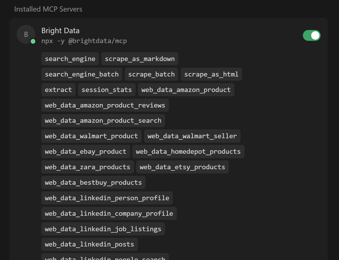 The tools exposed by Web MCP and available in Cursor