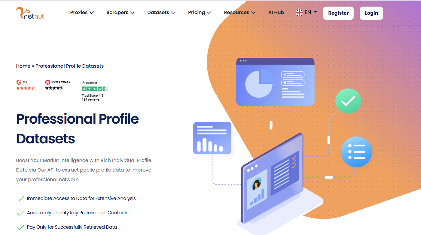 NetNut's professional profile datasets page