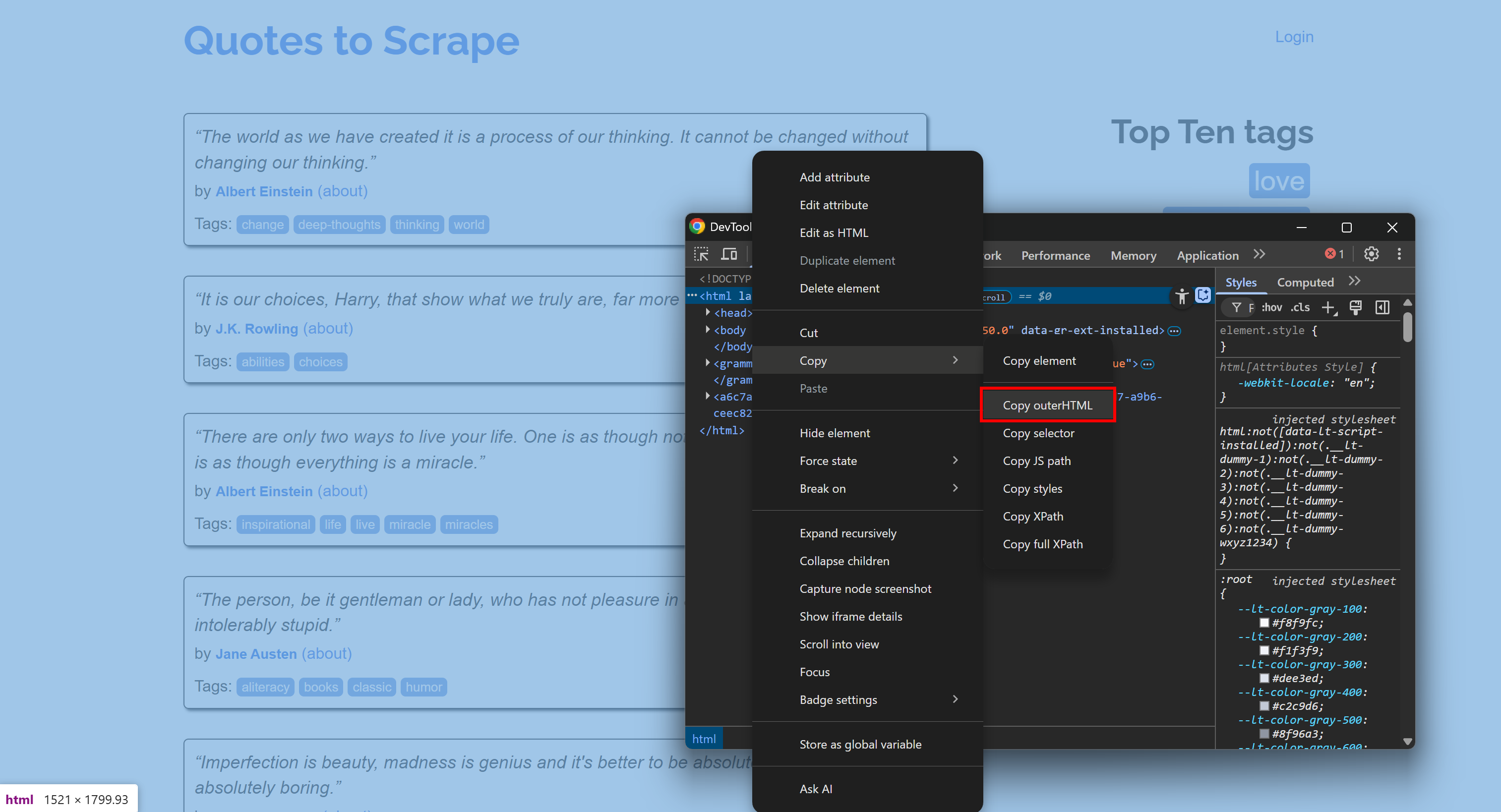 Copying the outer HTML