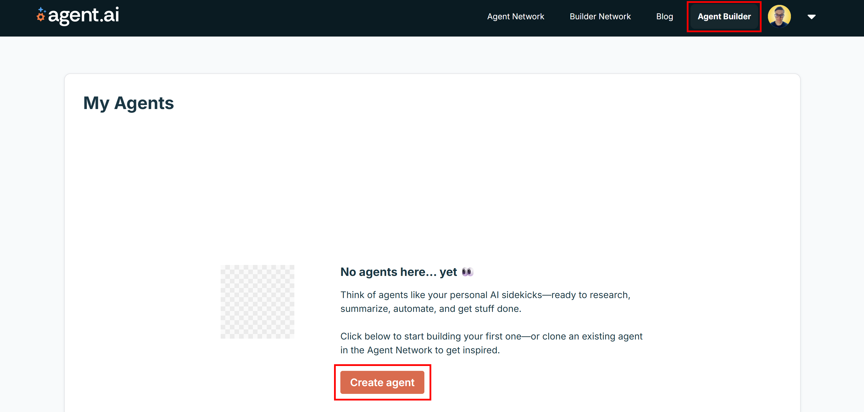 Clicking the “Create agent” button