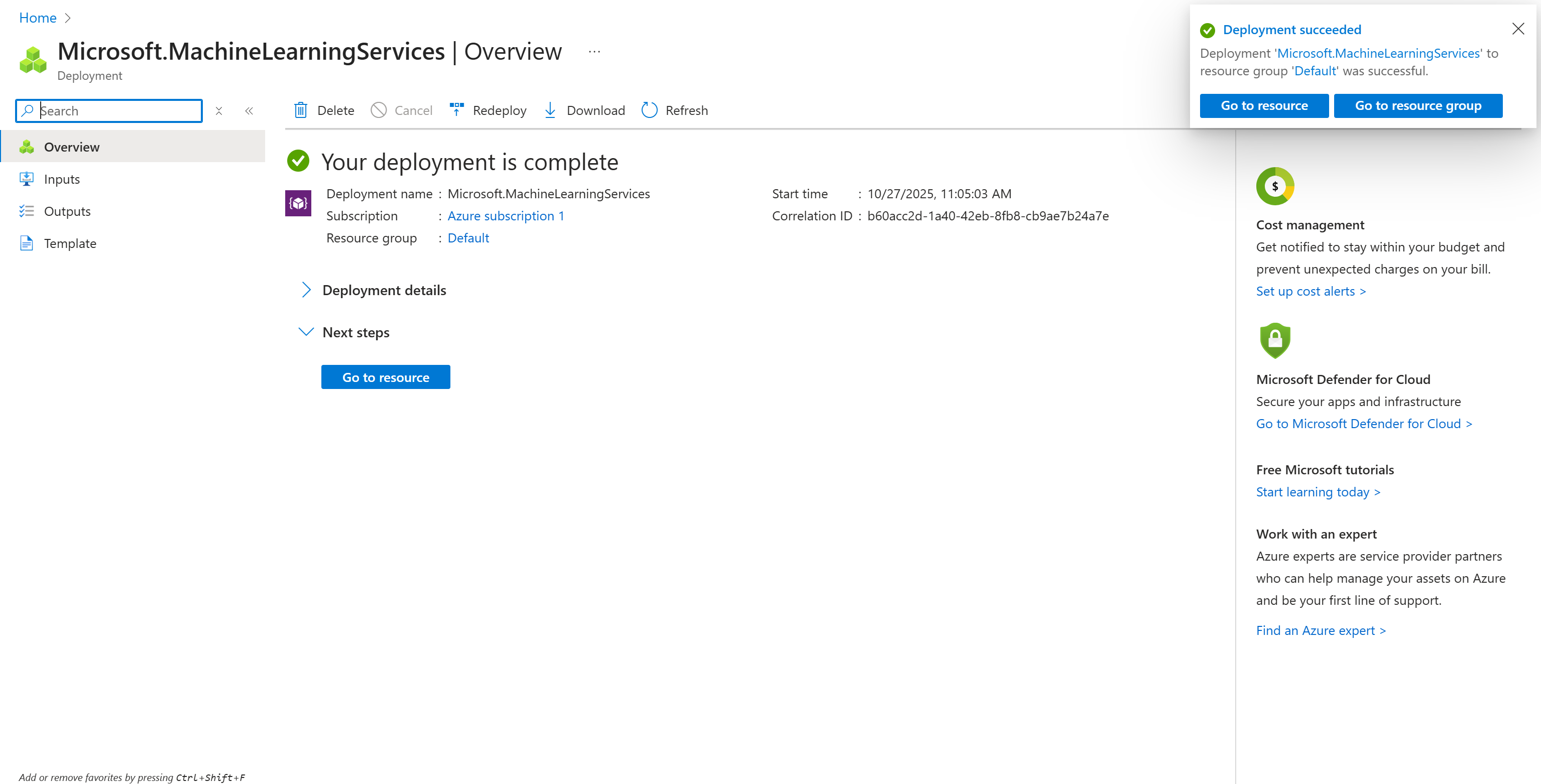 Your Hub deployment is complete