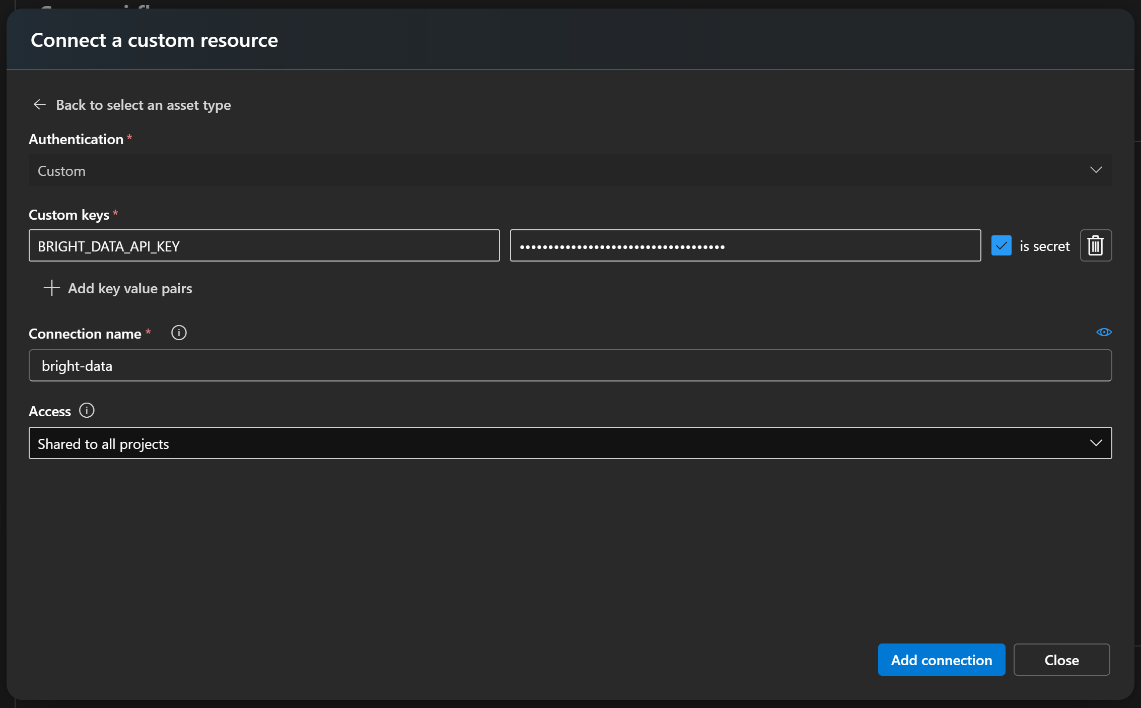 Defining your bright-data custom connection
