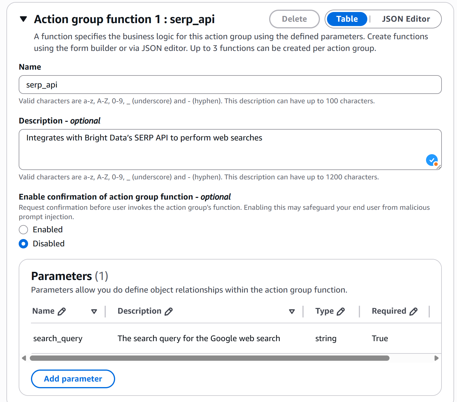 Filling out the “Action group function“ form