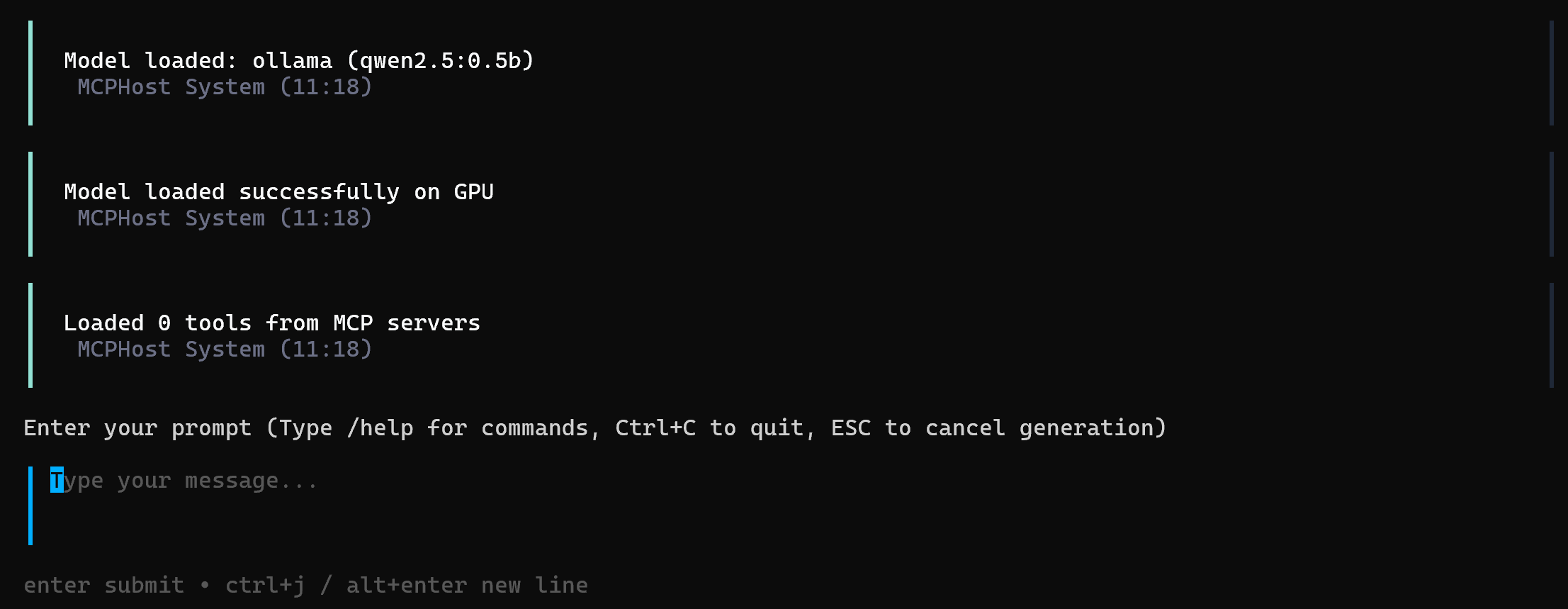 The welcome view from MCPHost