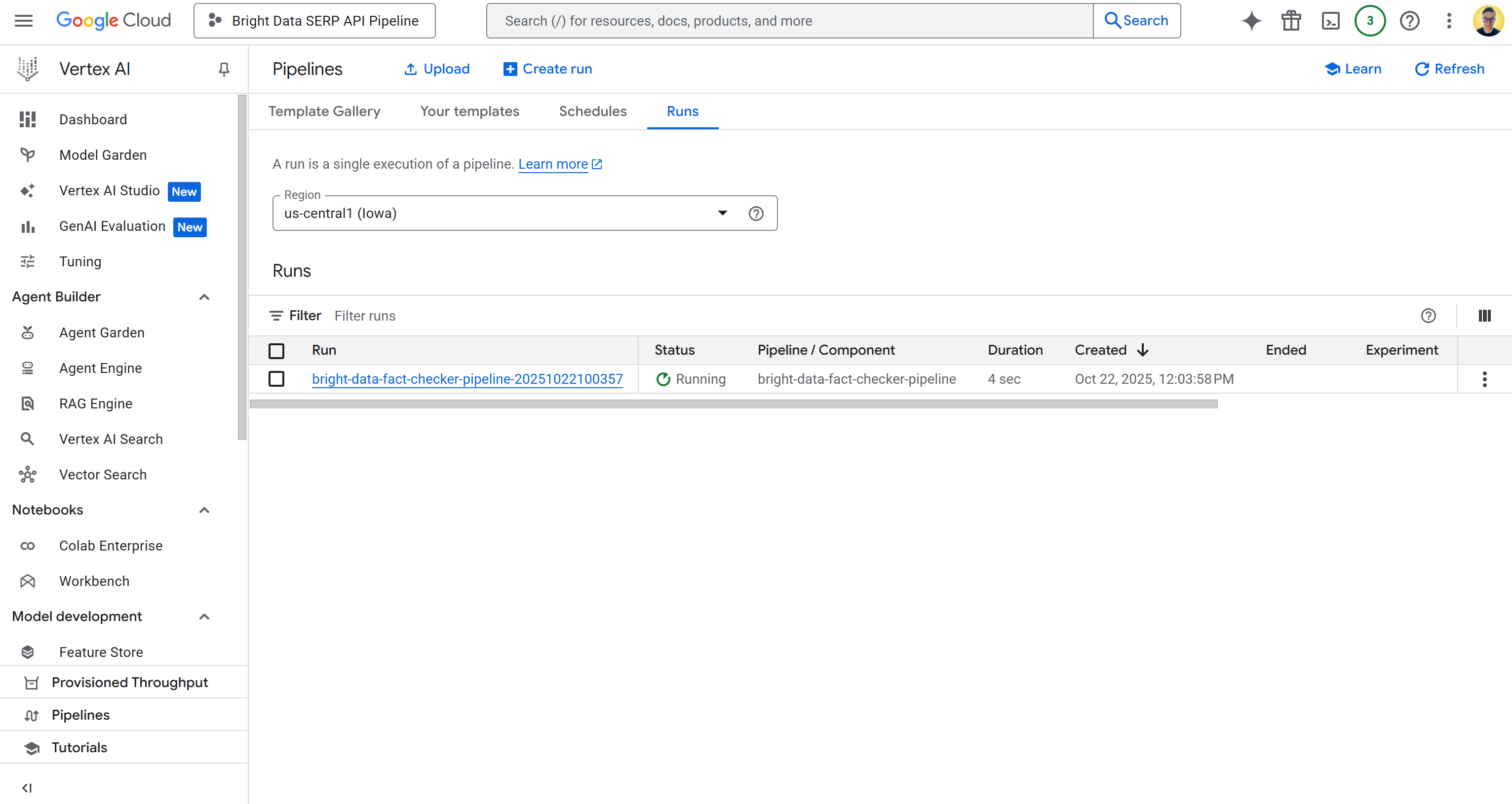 The Vertex AI Pipelines page