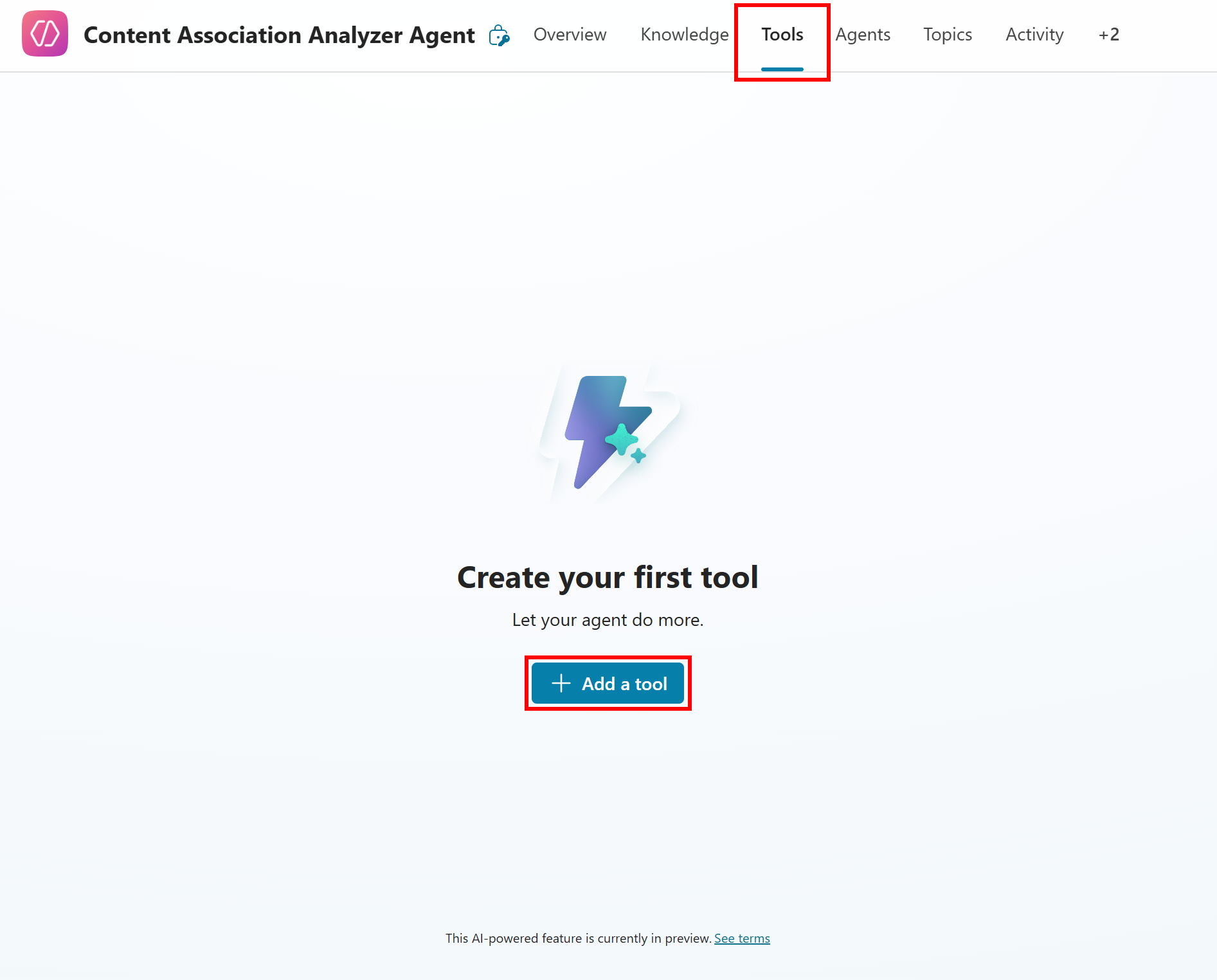 Pressing the “Add a tool” button